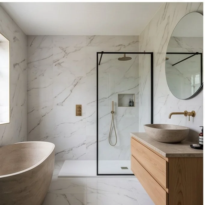 Luxury marble bathroom renovation by Berkshire Bespoke Builders