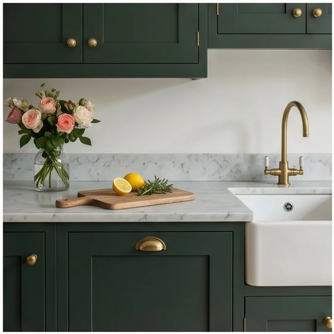 Bespoke green shaker kitchen installed by Berkshire Bespoke Builders