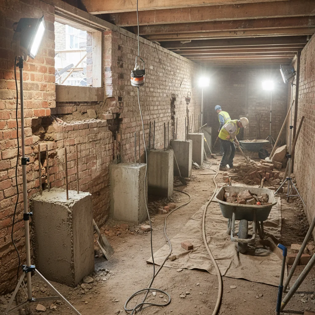 Basement underpinning and excavation work in progress at a Berkshire residential property