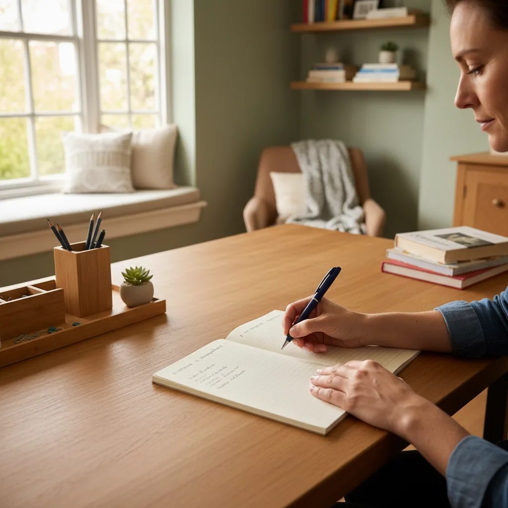 Homeowner writing a checklist of questions to ask a builder before signing a contract in Berkshire