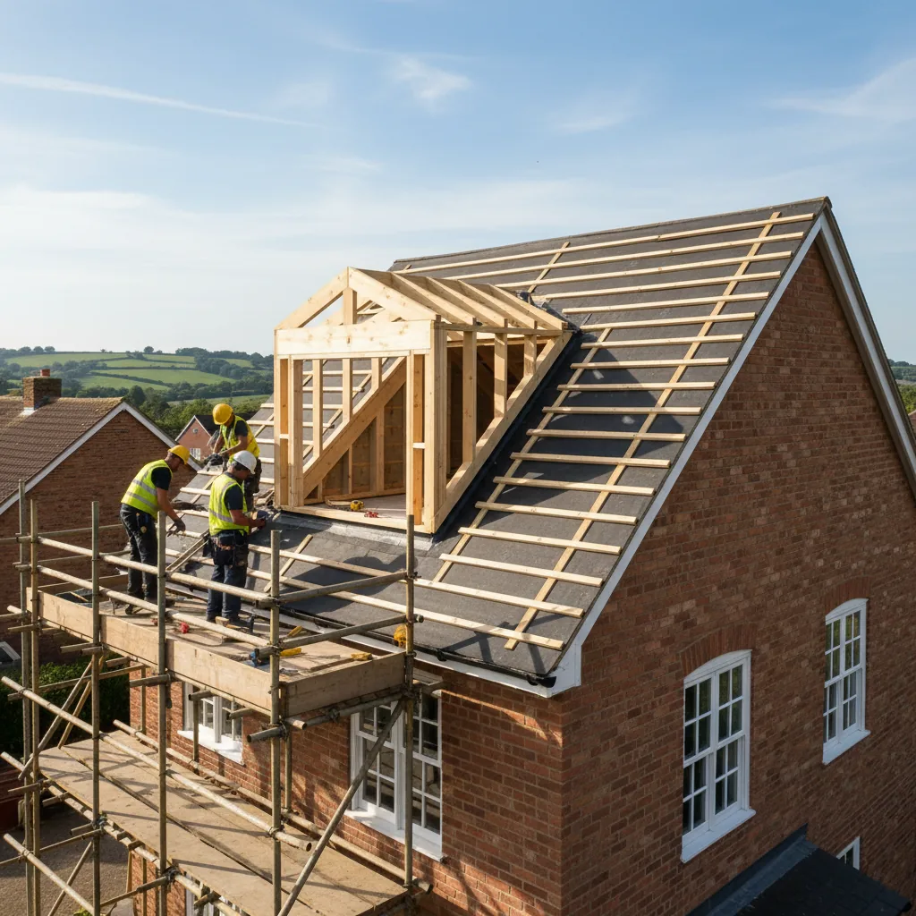 Dormer window extension being installed on a loft conversion in Berkshire to create full headroom