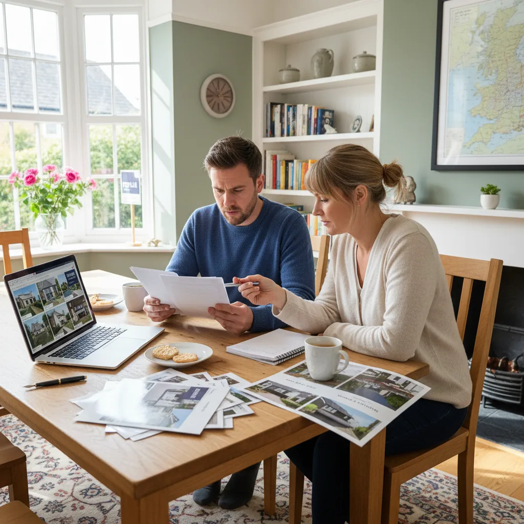 Berkshire homeowners reviewing property documents while weighing up extending versus moving to a bigger home