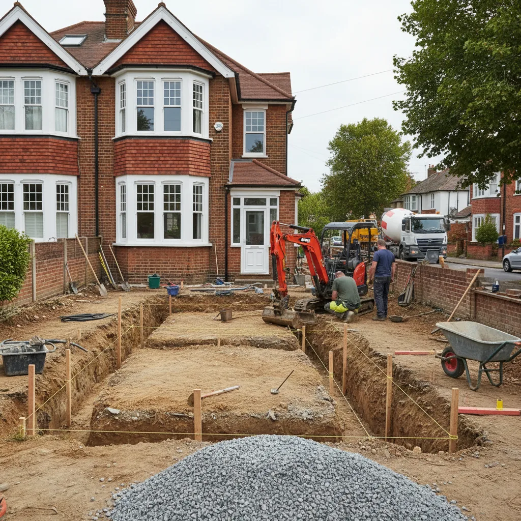 Illustration for what does a groundworks and foundations package build involve in maidenhead? showing groundworks and foundations advice in Maidenhead