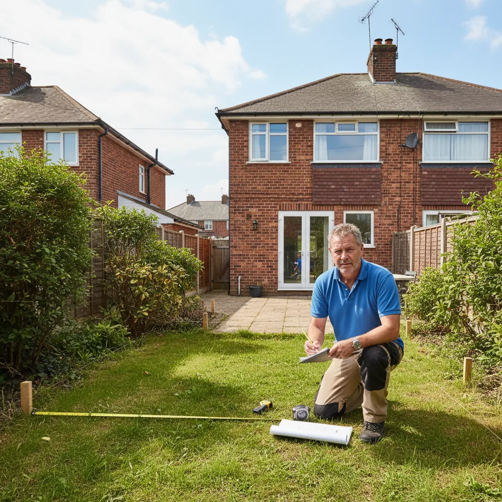 Local Berkshire builder conducting a site survey at a homeowner's property before preparing a quote