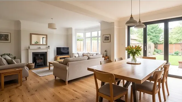 Finished open-plan living and dining space with natural light at a 1930s semi-detached home