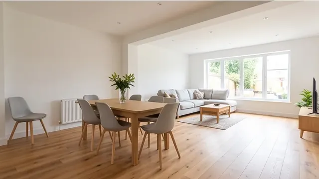 Finished open-plan living and dining space with natural light