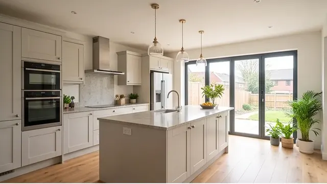 Finished modern open-plan kitchen extension with island