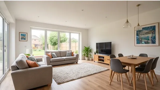 Finished open-plan living and dining space with natural light