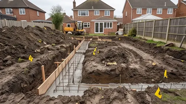 Groundworks trench with concrete strip foundations