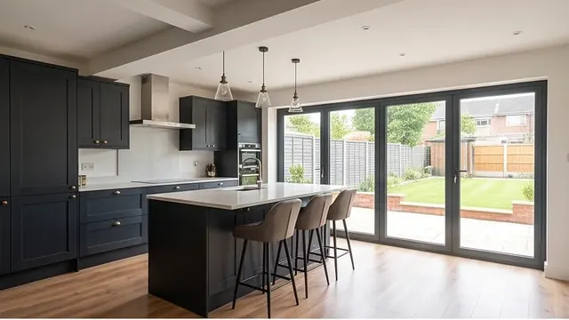 Finished modern open-plan kitchen extension with island