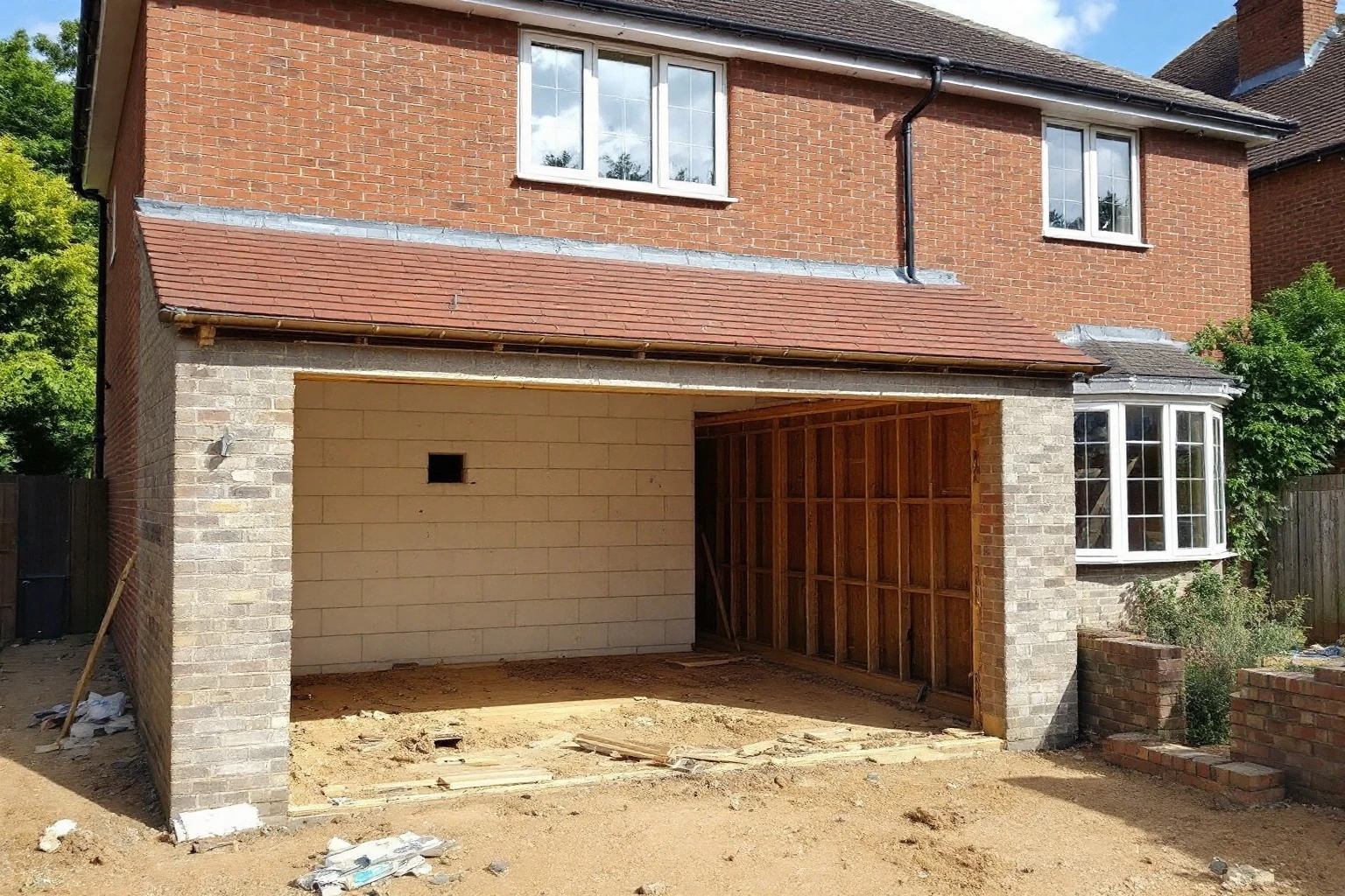 Garage door removed and new blockwork front wall built — Wokingham