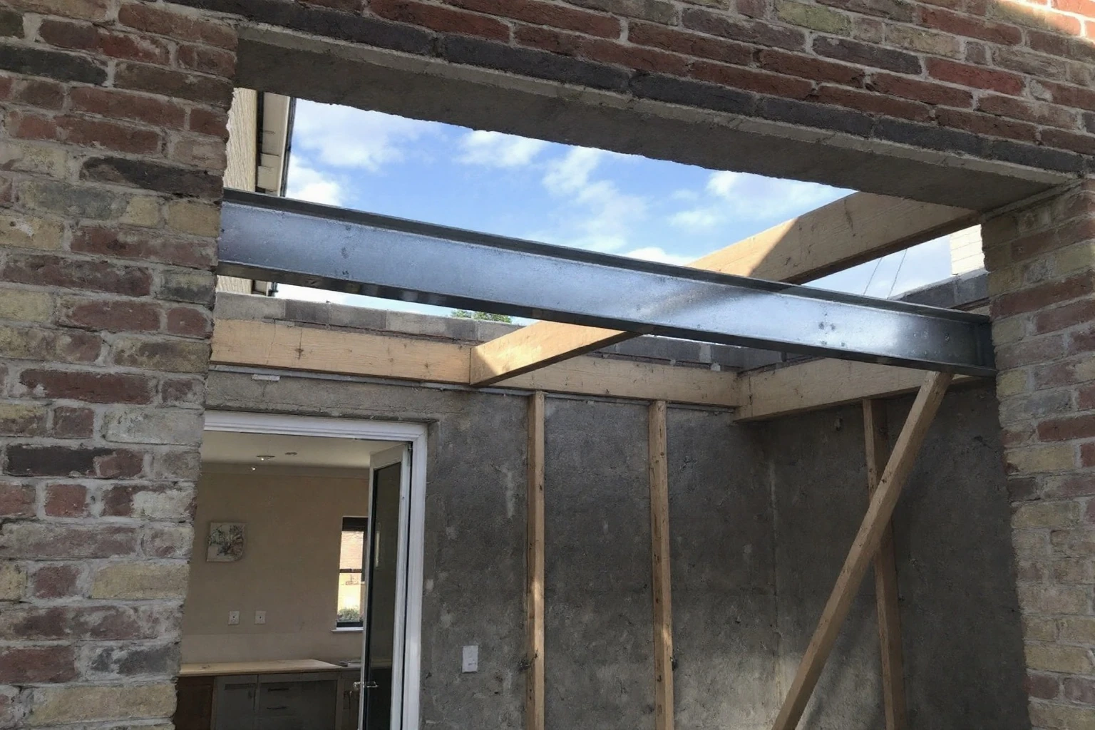 Brickwork superstructure and RSJ structural opening — Ascot kitchen extension