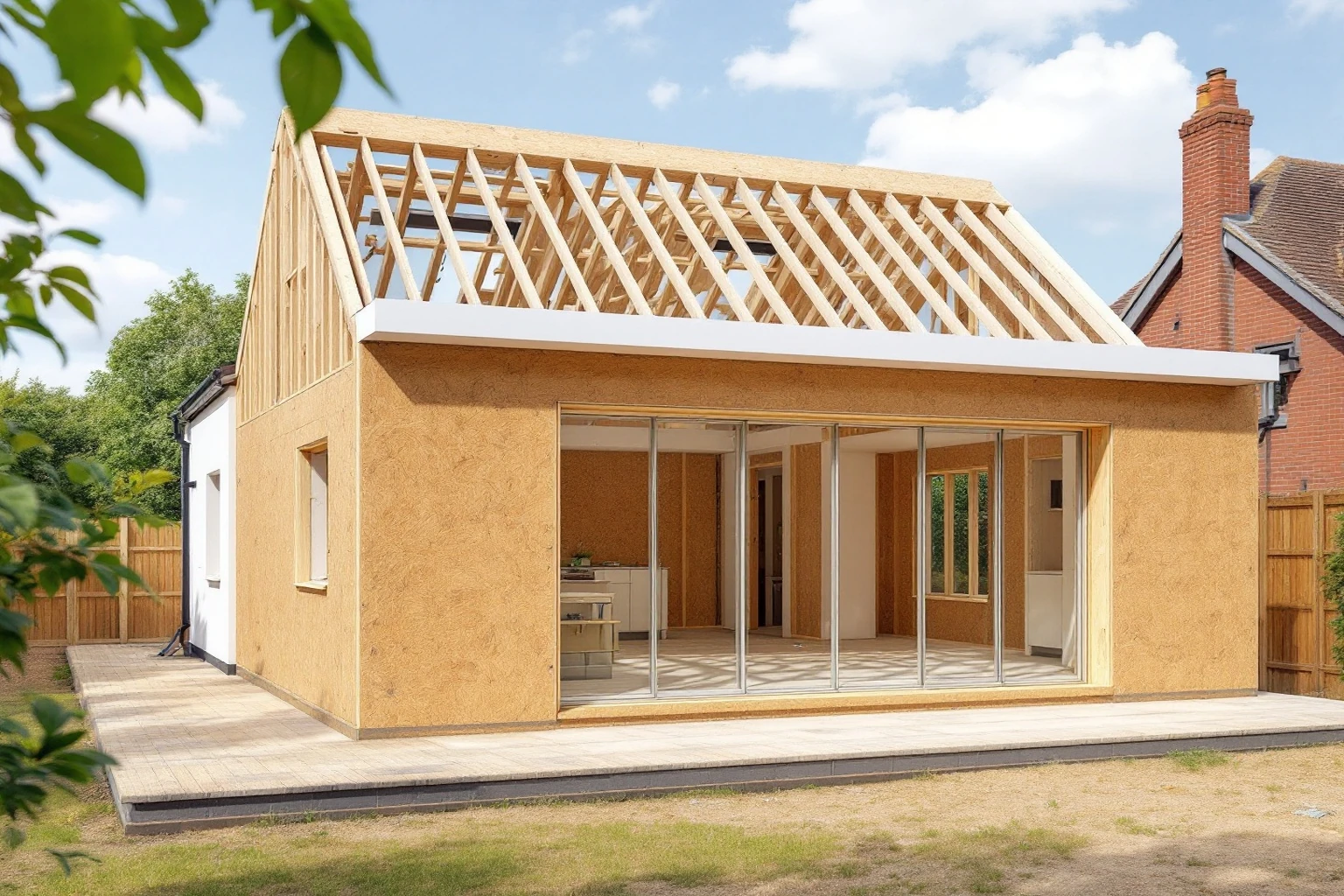 Brickwork and flat roof structure — open-plan extension Binfield