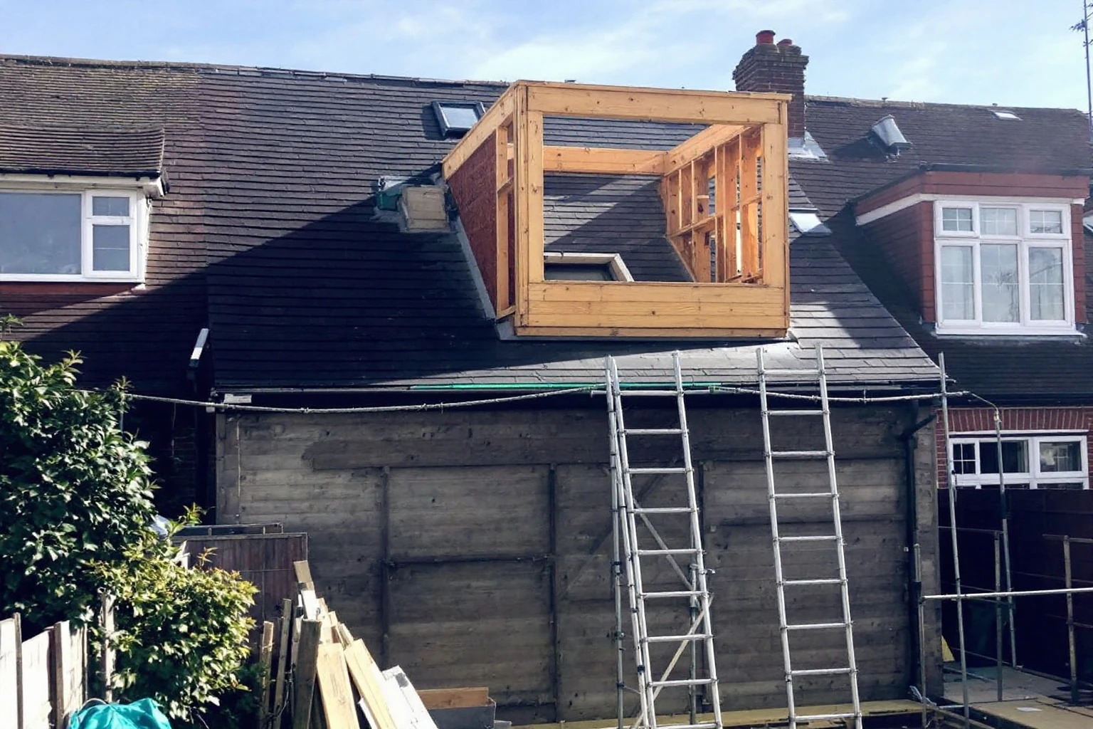 Rear dormer frame under construction — loft conversion Reading
