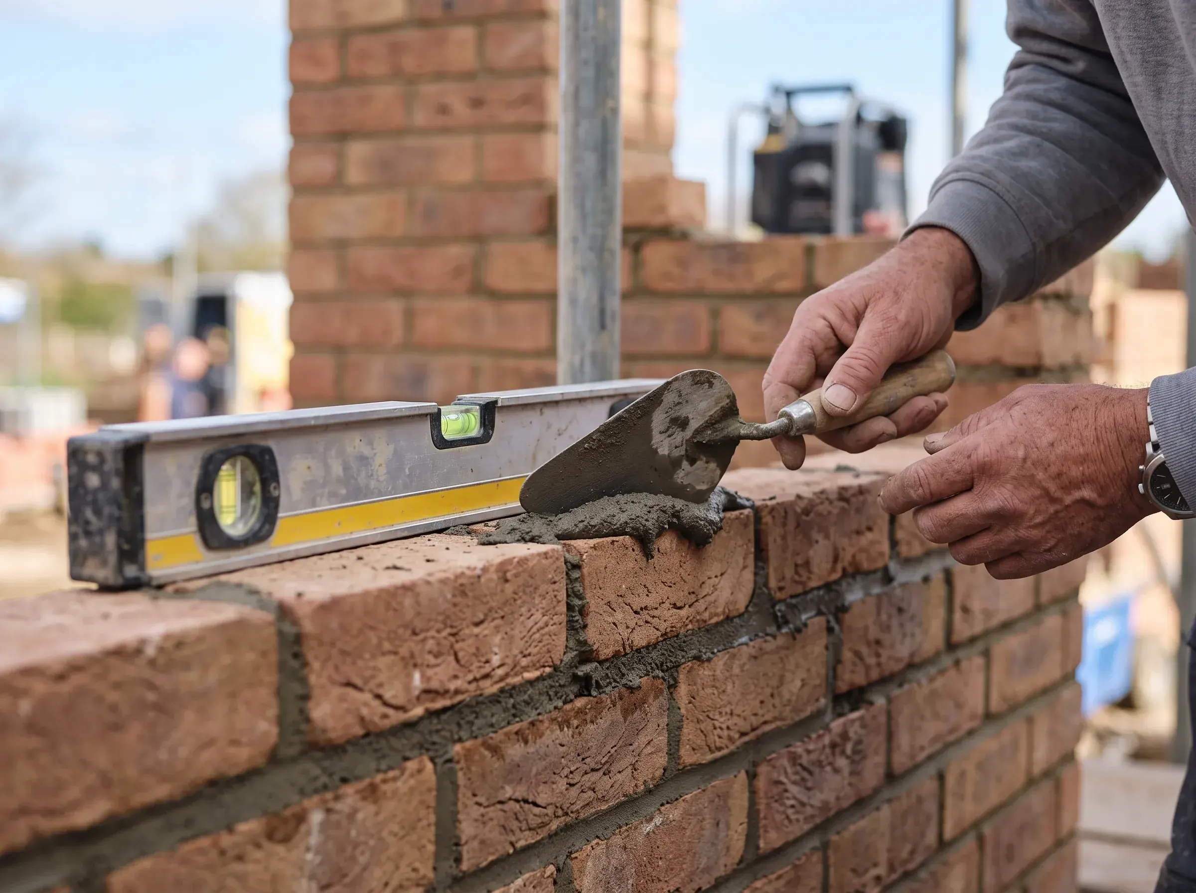 Close-up of precise bricklaying craftsmanship on a Berkshire building project