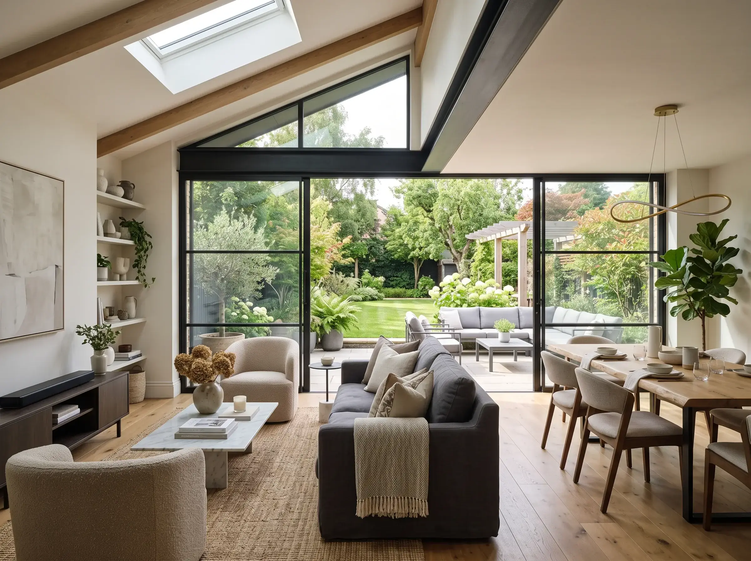 Elegant open-plan living and dining space inside a Berkshire home extension
