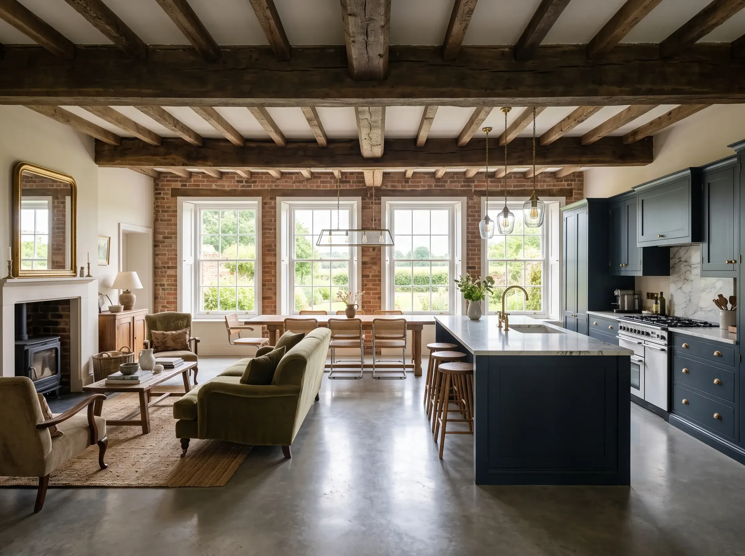 Period property interior blending original character with a contemporary chic kitchen